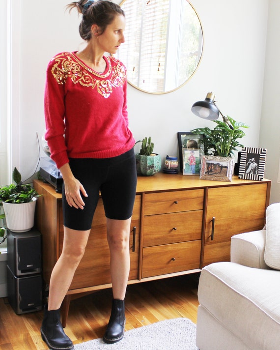 Vintage Red 80s Sequin Sweater | Silk Angora Pull… - image 8