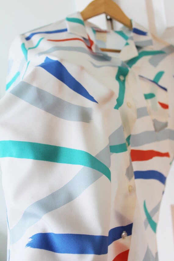 Retro Colorful Paint Stroke Button Down Top - image 8