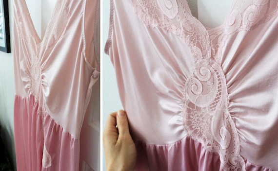 Vintage Mauve Pink Two Tone Lace Cutout Long Nigh… - image 8