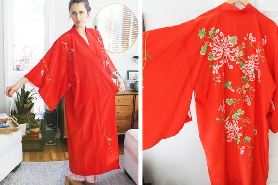 Vintage Red Floral Kimono - image 6