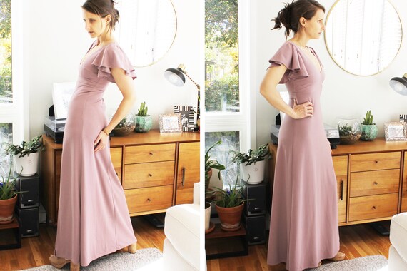 Mauve Flutter Sleeve Gown with Slit - image 5