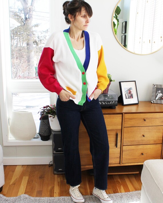 Vintage 80s 90s Color Block Oversized Cardigan - Etsy Vintage 80s 90s Color Block Oversized Cardigan - Etsy