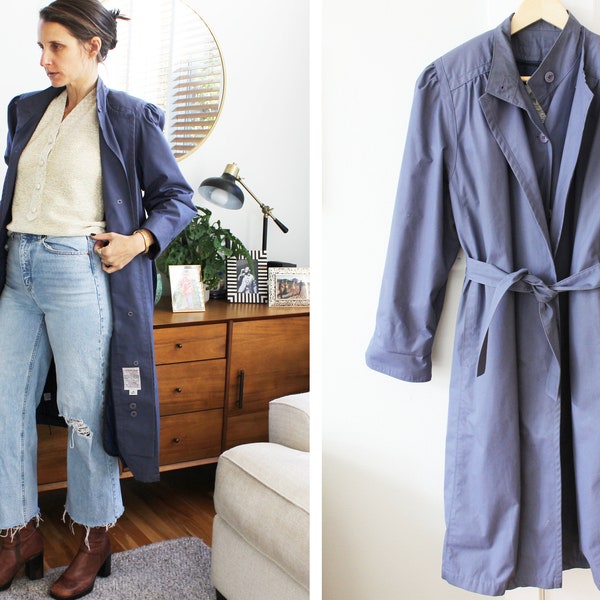 Vintage Slate Blue Overcoat | 80s London Fog Trench Coat