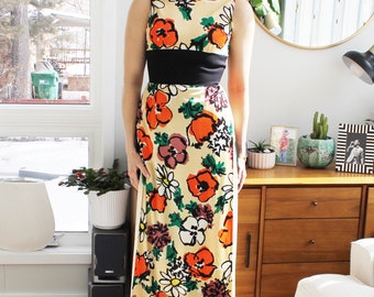 Vintage Floral Mock Neck Dress | 70s Flower Power Hippie Dress