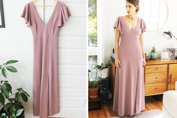 Mauve Flutter Sleeve Gown with Slit - image 3