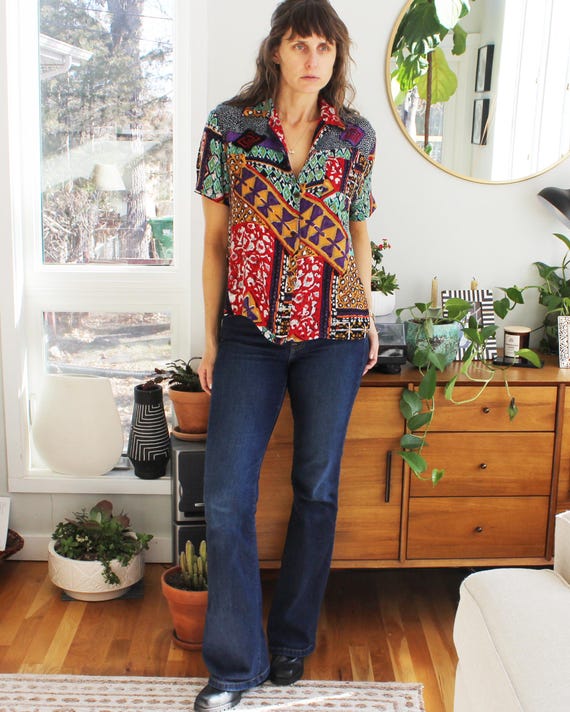 Vintage Funky Print Button Down by Cache - image 3