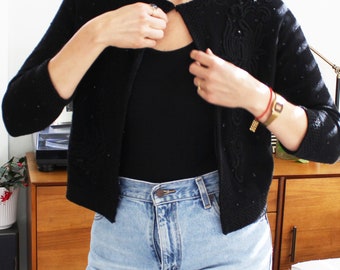 Vintage Black 1960s Beaded Lined Cardigan