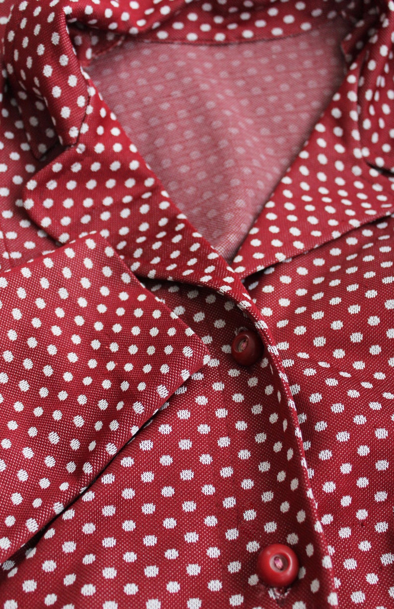 60s Burgundy Polka Dot Collared Shirt Dress