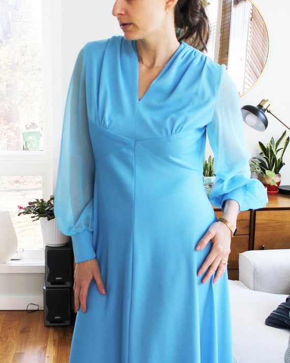 Vintage Blue Sheer Sleeve Gown From the 1970s - Etsy