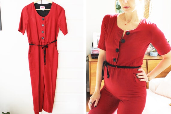 Red & Black 80s 90s Jumpsuit - image 6