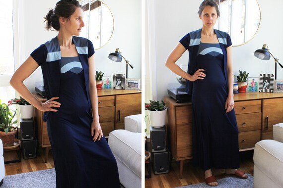 70s Navy Blue Spaghetti Strap Dress Set - image 3