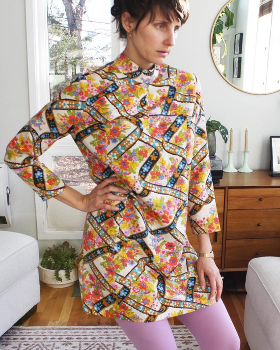 60s Floral Gogo Dress | 1970s Boho A-Line Dress