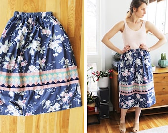 Vintage Handmade Floral Prairie Skirt | 1980s Quilted Midi Skirt