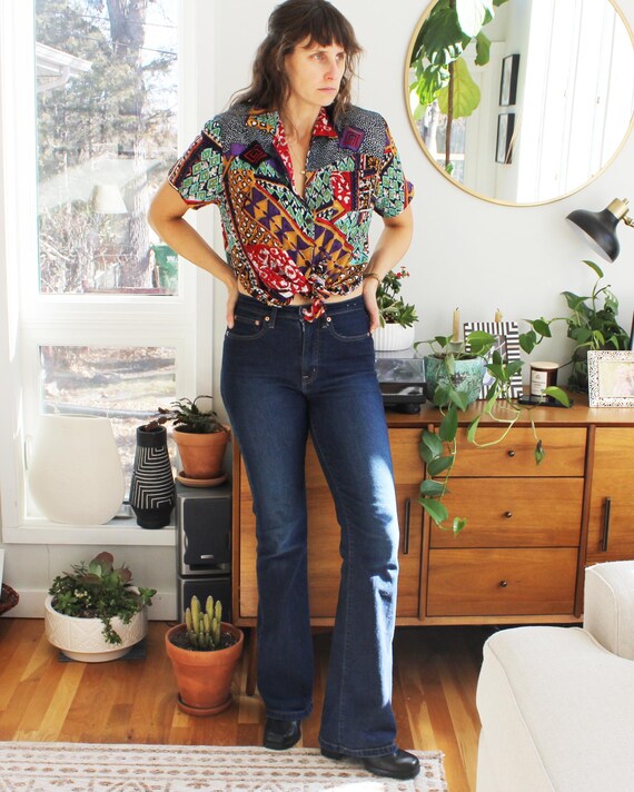 Vintage Funky Print Button Down by Cache - image 5