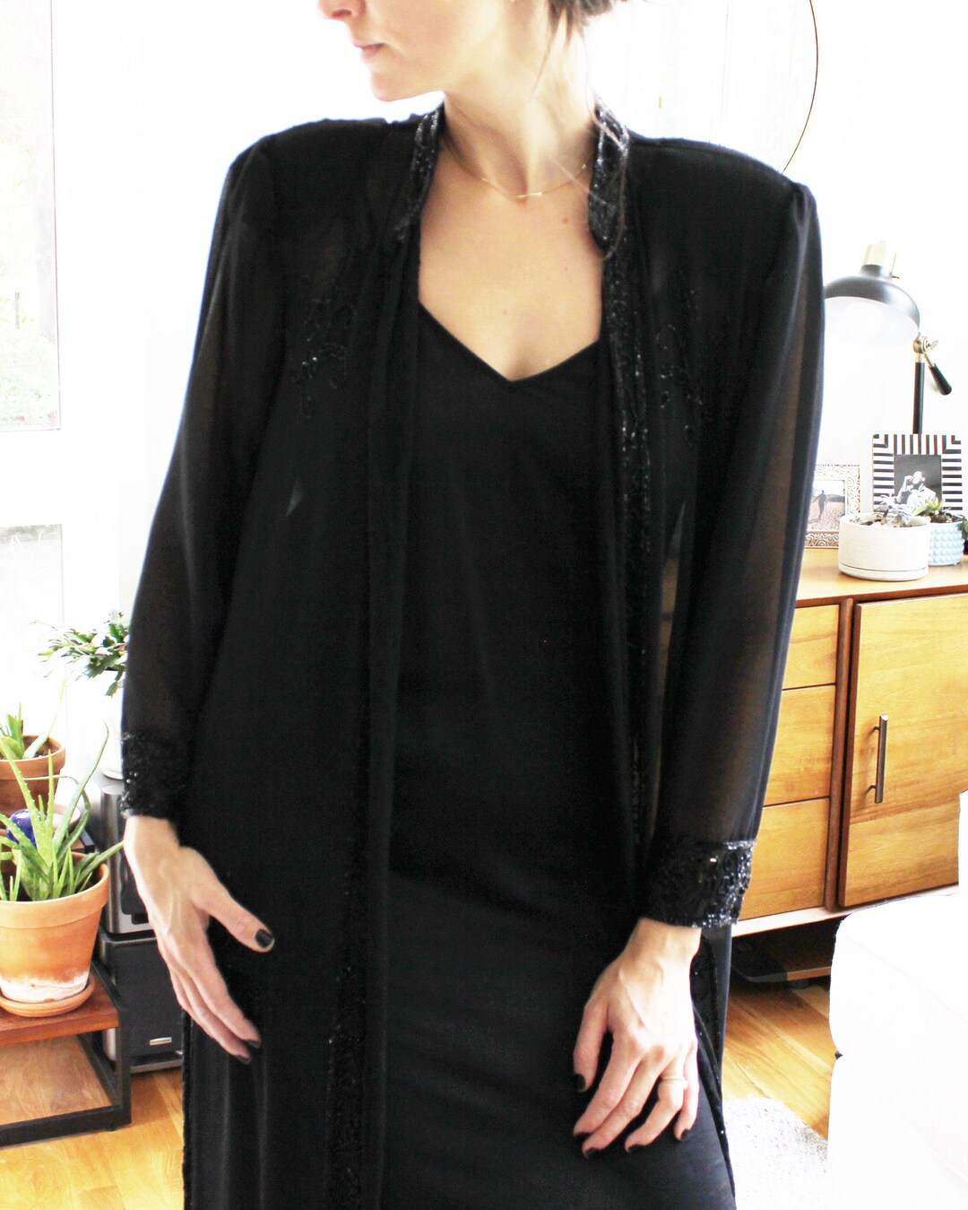 Vintage Beaded Sheer Black Silk Robe - Etsy