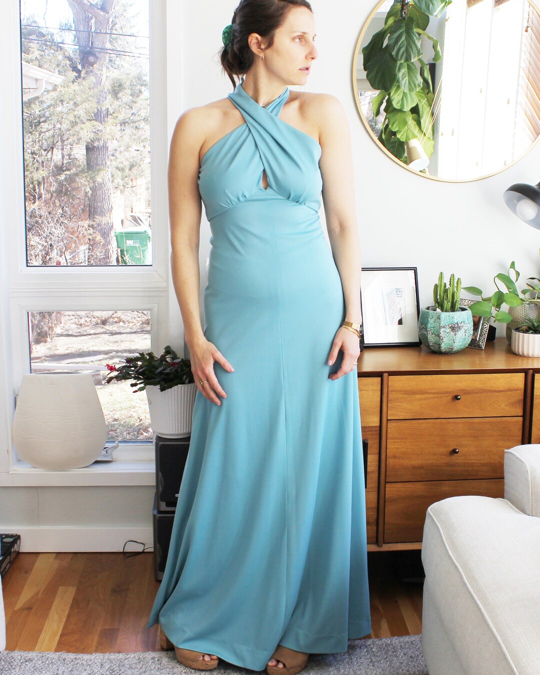 00s teal halter dress