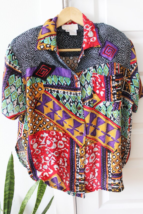 Vintage Funky Print Button Down by Cache - image 8
