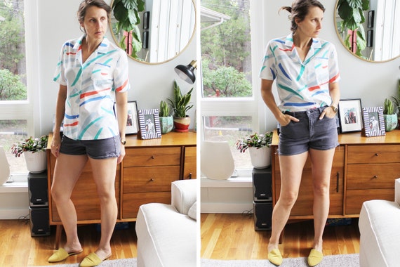 Retro Colorful Paint Stroke Button Down Top - image 9