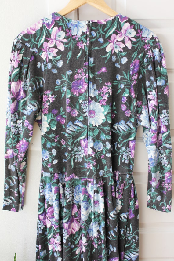 1990s Purple & Black Floral Midi Dress | Size 16 Vintage Circle Dress - Etsy