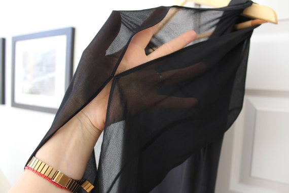 Vintage Sheer Sleeve Black Jeweled Shift Dress - image 7