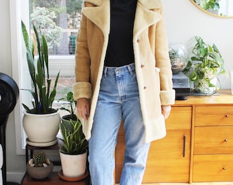 70s Scully Shearling Coat | Vintage Tan Suede & Faux Fur Penny Lane Jacket