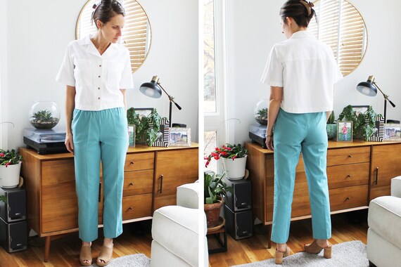 80s/90s Teal Elastic Waist Trouser - image 4