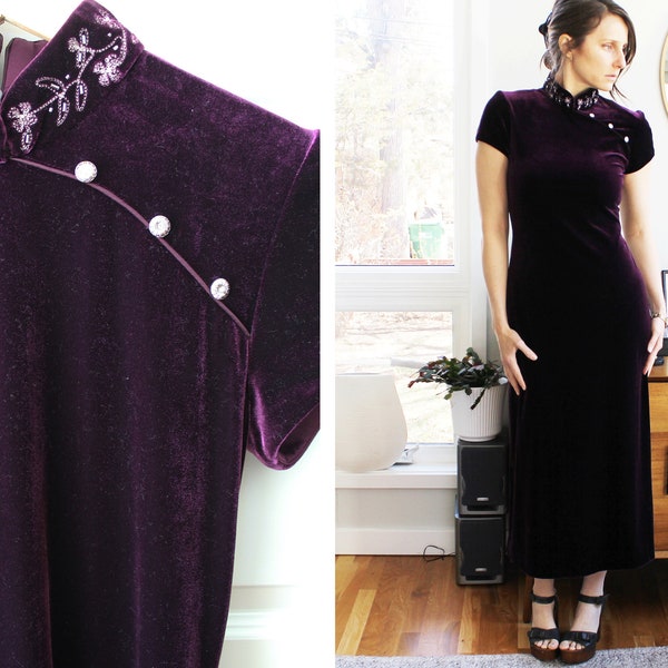 Vintage Velveteen Purple Cheongsam Dress