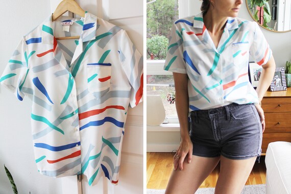 Retro Colorful Paint Stroke Button Down Top - image 7