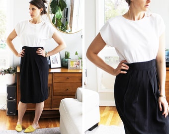 Vintage Black & White Color Block Sheath Dress