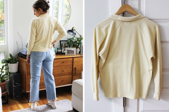 Vintage Pale Yellow Collared Raglan Top - image 4