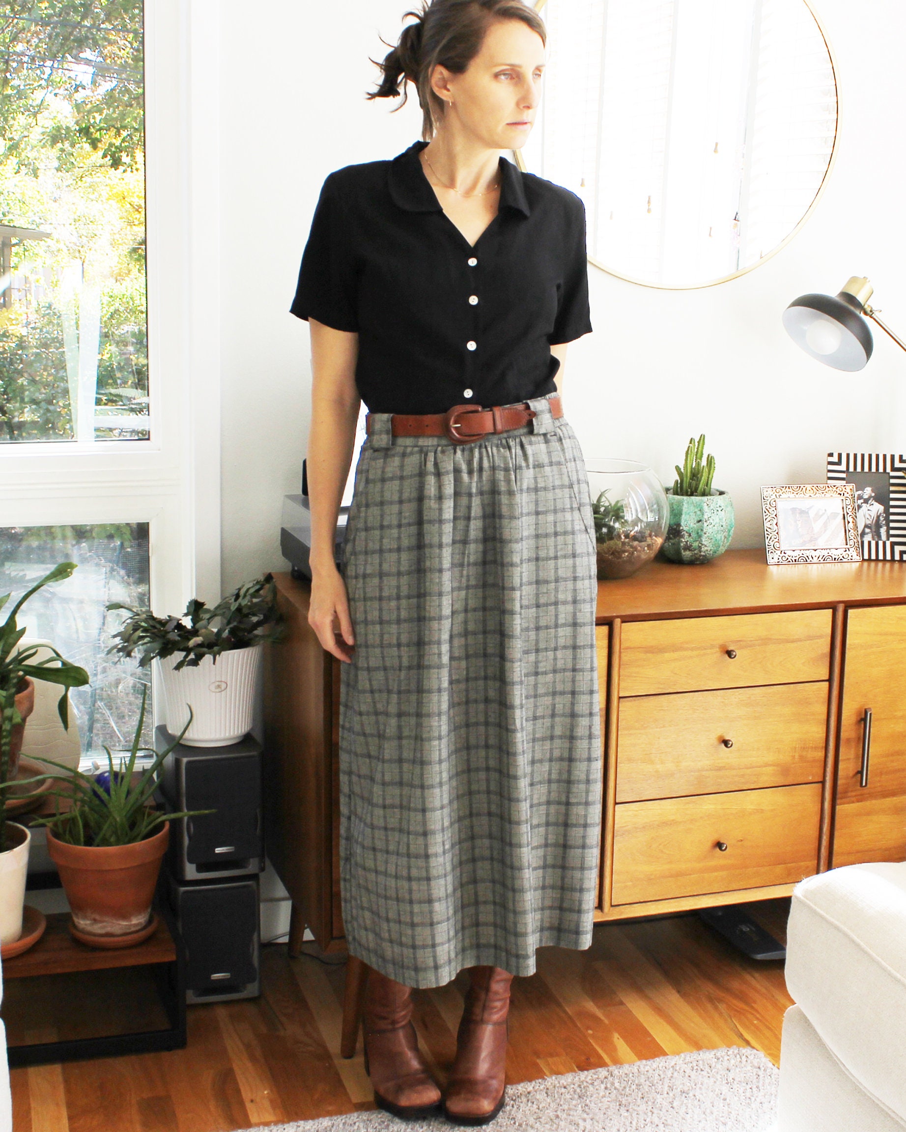Plaid Midi Skirt Etsy