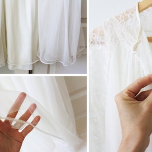 May include: White sheer nightgown with lace trim and a drawstring closure at the neckline.