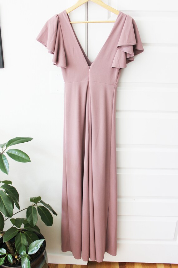 Mauve Flutter Sleeve Gown with Slit - image 6