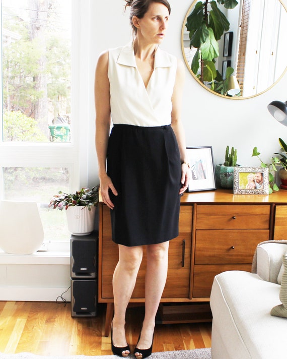 Vintage Ann Taylor Sheath Dreaa | Cream White & Black Color Block Tank Dress - Etsy Vintage Ann Taylor Sheath Dreaa | Cream White & Black Color Block Tank Dress - Etsy