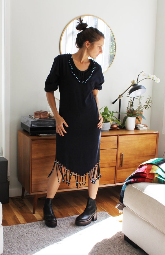 90s Beaded Denim Dress