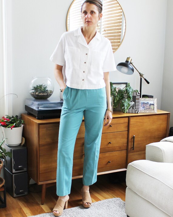 80s/90s Teal Elastic Waist Trouser - image 6