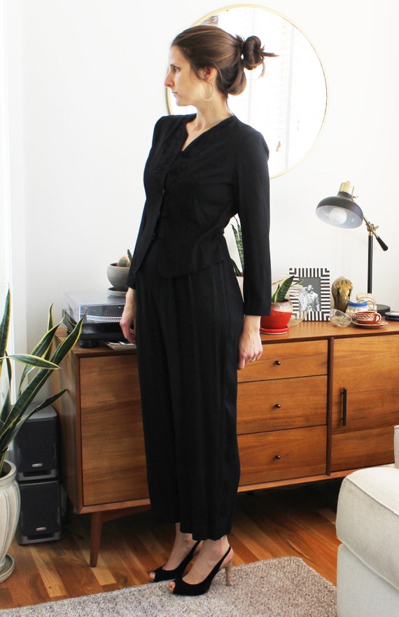 80s Black Long Sleeve Jumpsuit - image 2