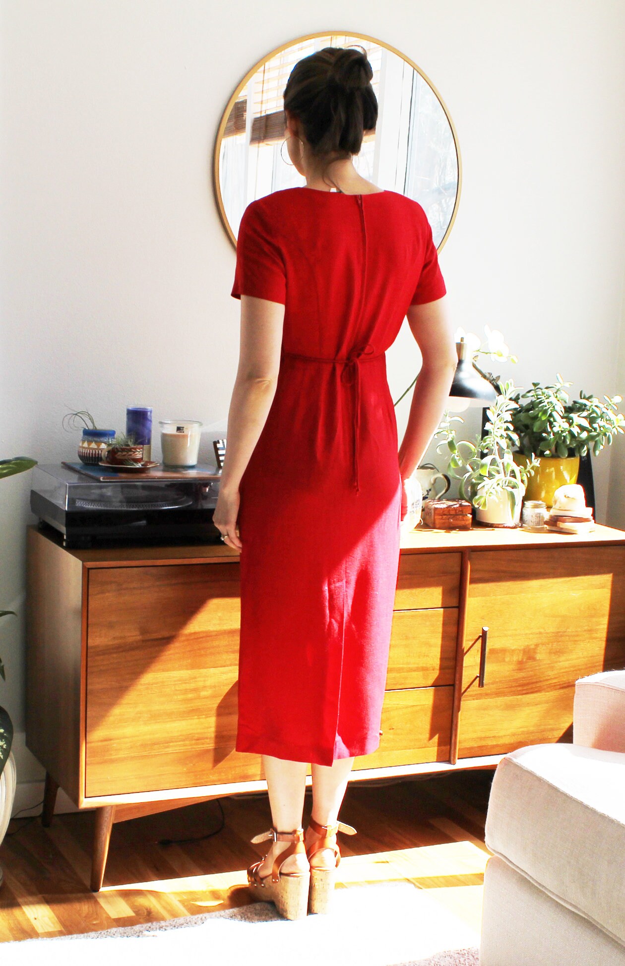 90s Red & White Empire Waist Day Dress - Etsy