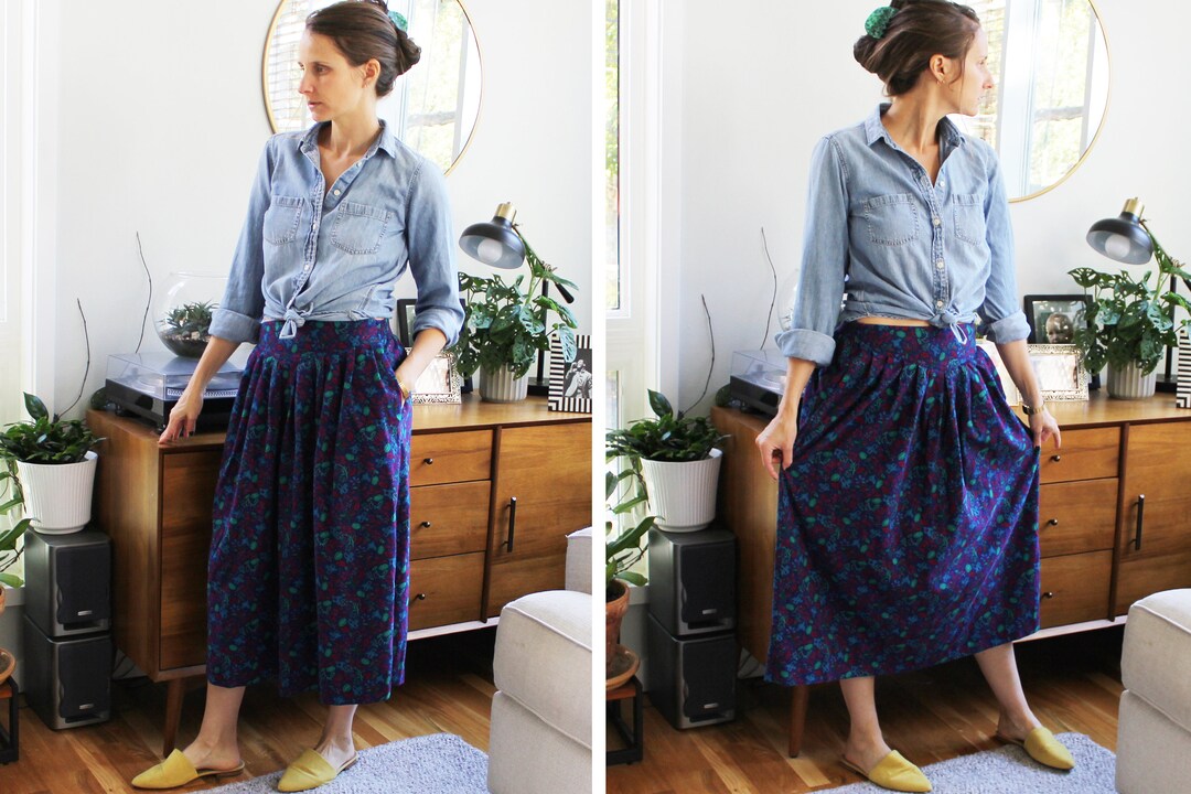90s Sunset Floral Shimmer Skirt (S)