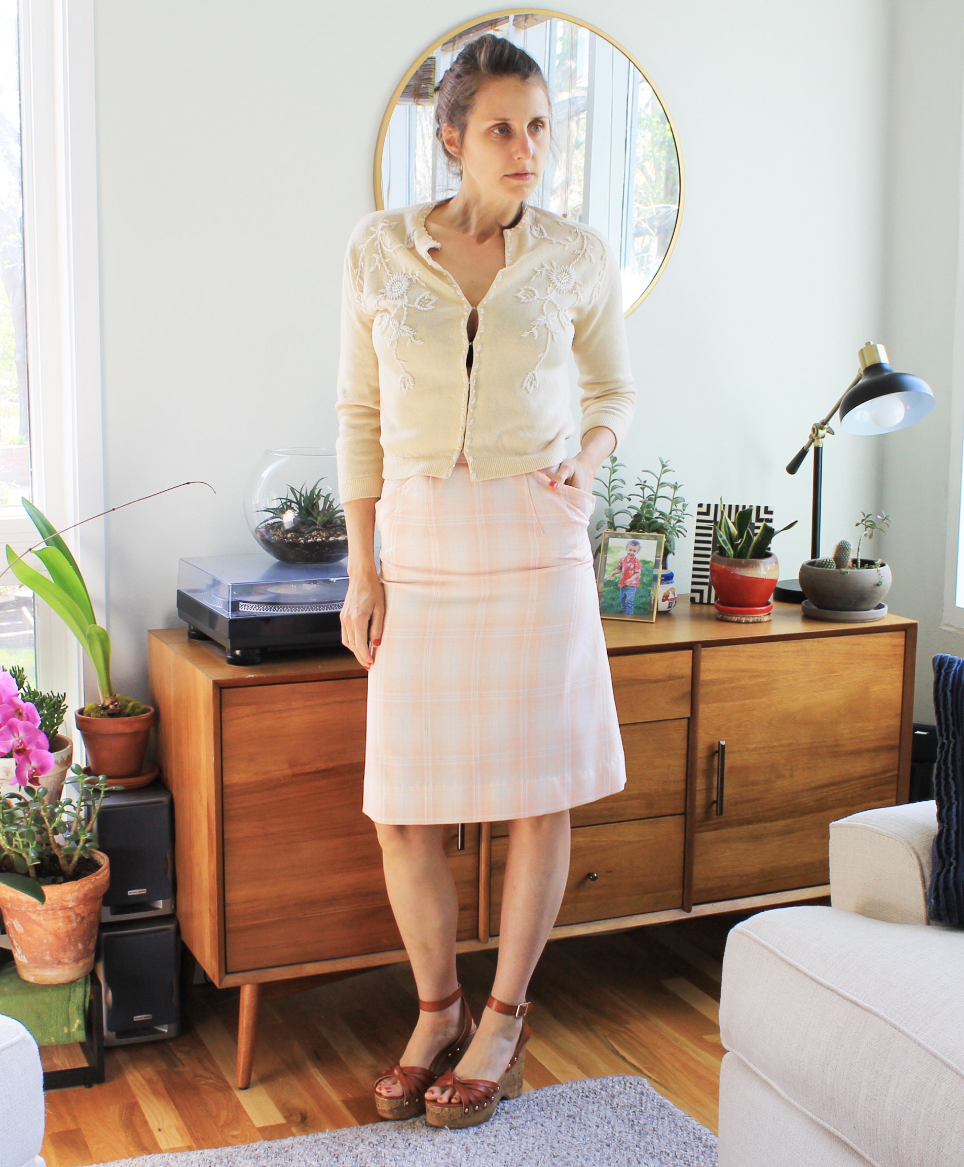 Pink white plaid skirt 2025