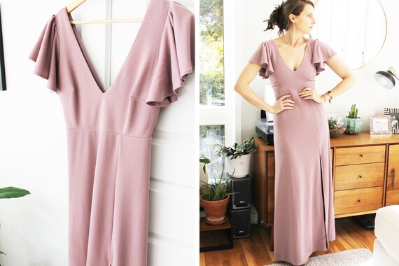 Mauve Flutter Sleeve Gown with Slit - image 2