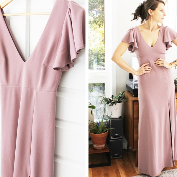 Mauve Flutter Sleeve Gown with Slit