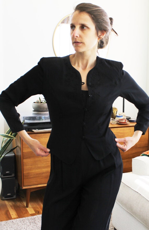 80s Black Long Sleeve Jumpsuit - image 7