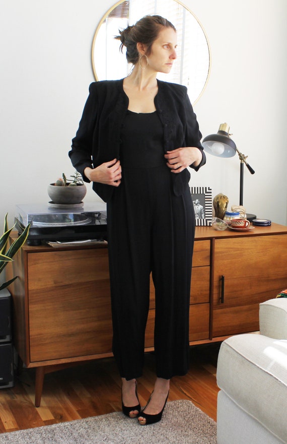 80s Black Long Sleeve Jumpsuit - image 8