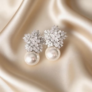 Orecchini da sposa con perle e zirconi cubici: gioielli da sposa Art Déco 914719318916