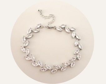 CZ Marquise Bracelet pour le jour du mariage, Bracelet de mariée en feuilles