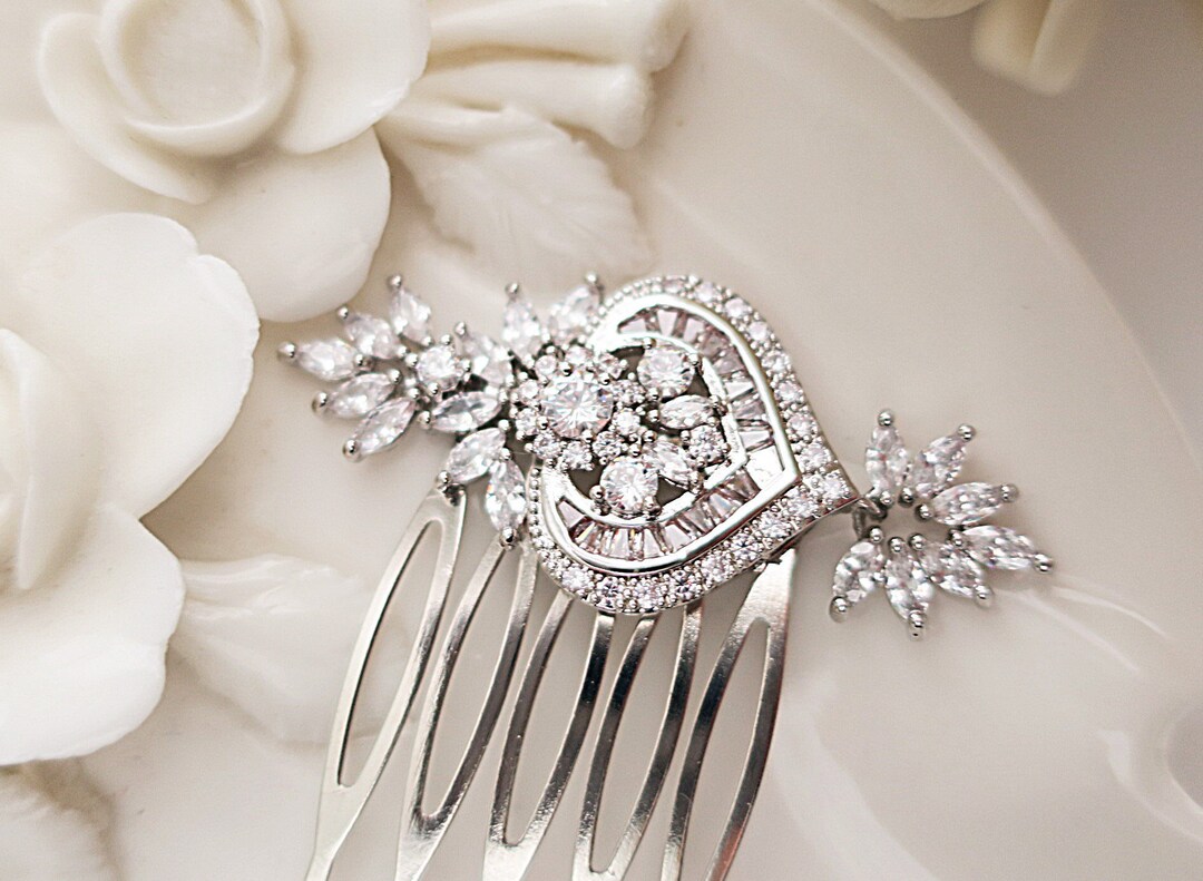 Bride Comb Pin Small Side Bridal Hair Pin, Crystal Art Deco Bridal Hair Comb, Silver ...