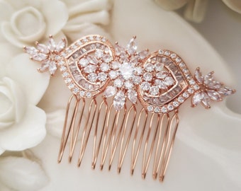 Rose Gold Wedding Hair Comb - Floral Bridal Headpiece, Elegant Hair Accessory for Brides