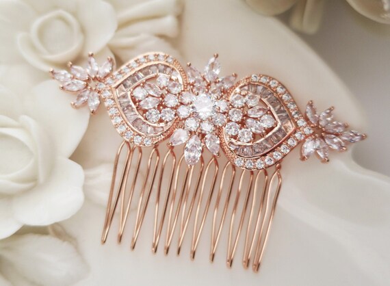 Rose Gold Wedding Hair Comb - Floral Bridal Headpiece  display picture 1