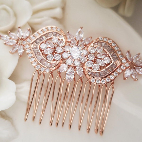 Rose Gold Wedding Hair Comb - Floral Bridal Headpiece, Elegant Hair Accessory for Brides